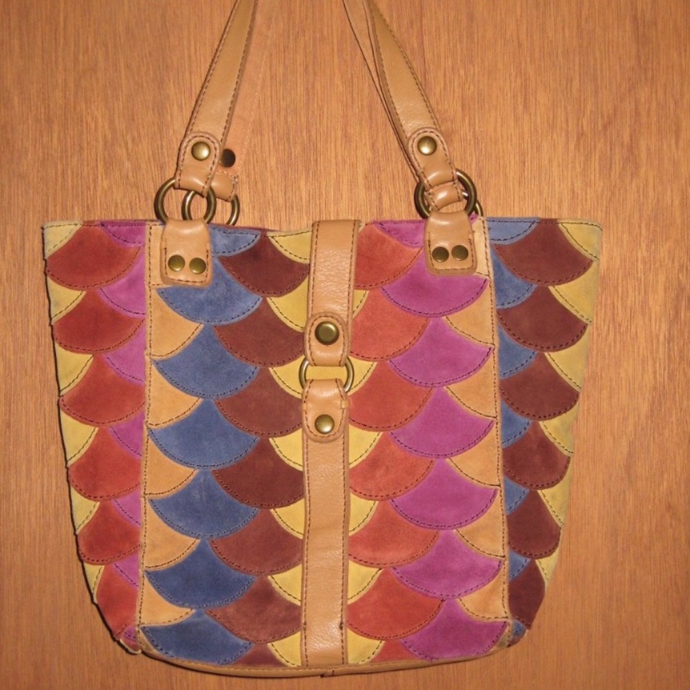 Lucky Brand Suede Patchwork Leather Purse Tote